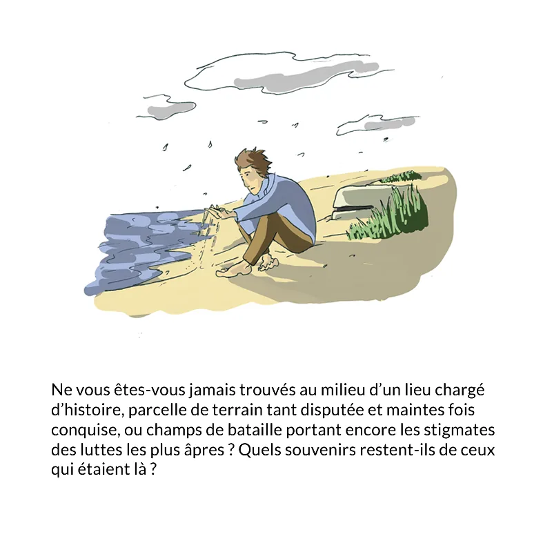 Un jeune homme assis seul sur une plage, le regard tourné vers le sable.